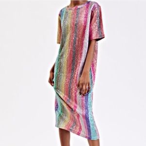 NWT ZARA Rainbow Sequin Dress - RARE Medium